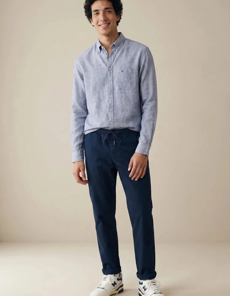 Needle Stripe Linen Button Down Shirt Navy
