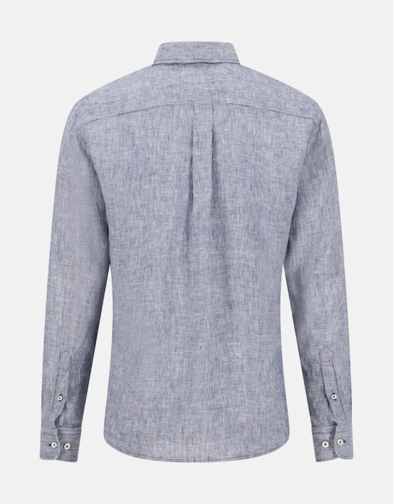 Needle Stripe Linen Button Down Shirt Navy