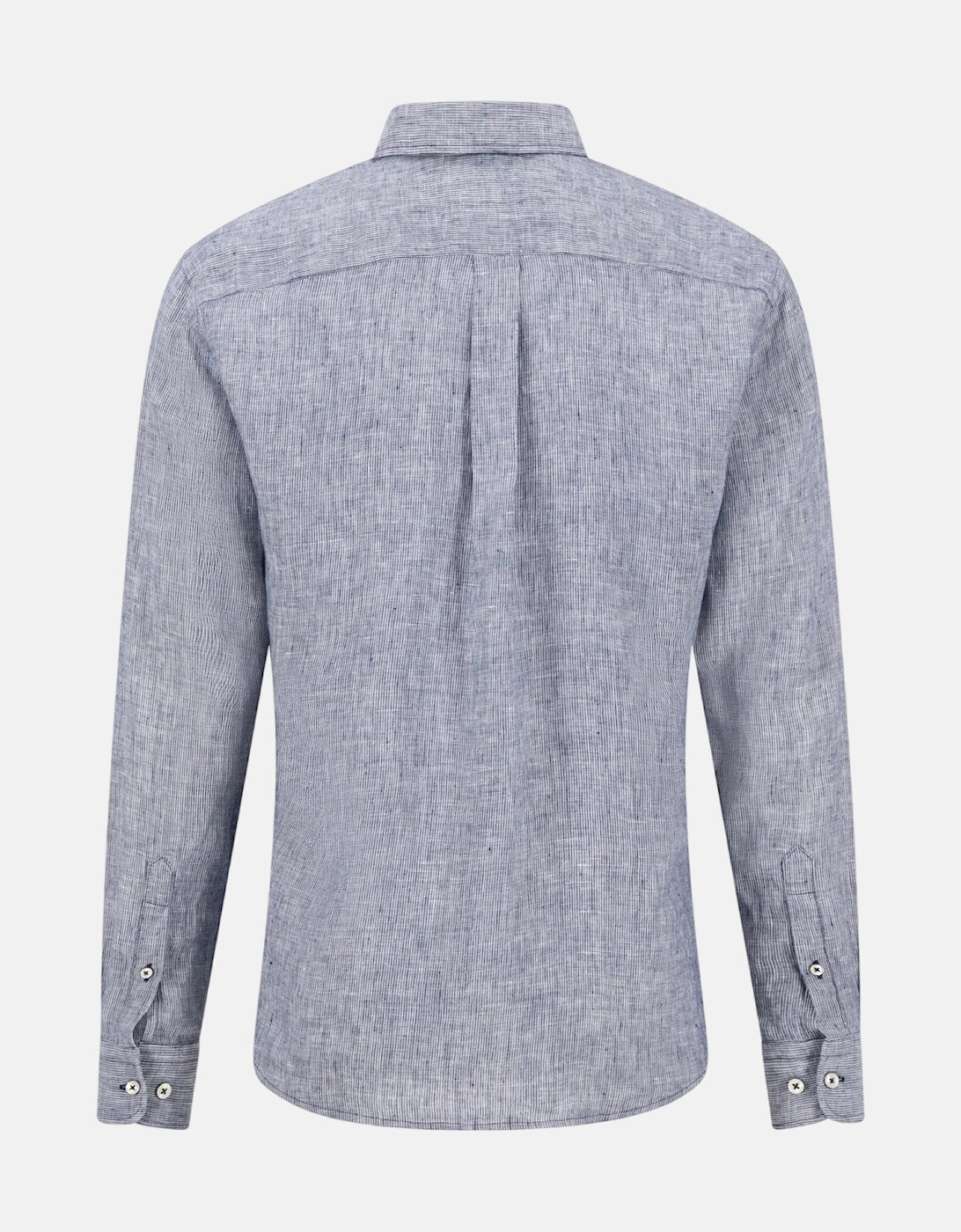Needle Stripe Linen Button Down Shirt Navy