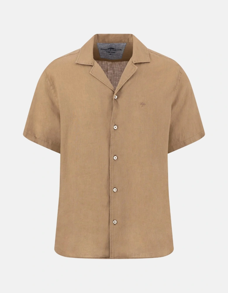 Pure Linen Lapel Collar Short Sleeved Shirt Elephant Grey