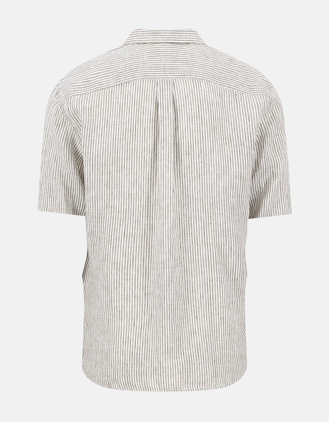 Bengal Stripe Pure Linen Short Sleeved Shirt Dark Khaki