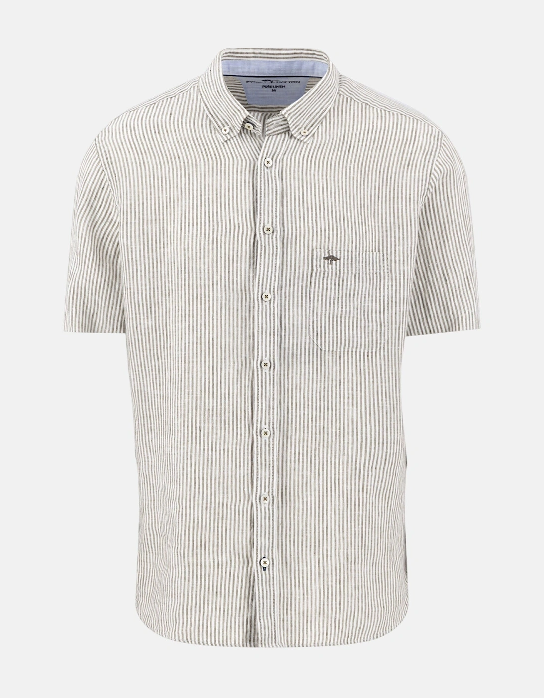 Bengal Stripe Pure Linen Short Sleeved Shirt Dark Khaki, 4 of 3