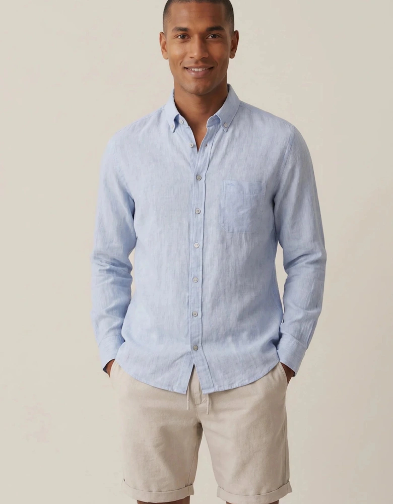 Needle Stripe Linen Button Down Shirt New Breeze