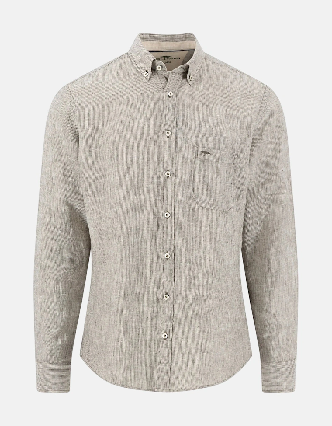 Needle Stripe Linen Button Down Shirt Dark Khaki, 6 of 5