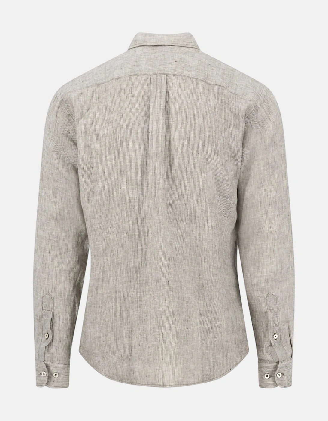 Needle Stripe Linen Button Down Shirt Dark Khaki