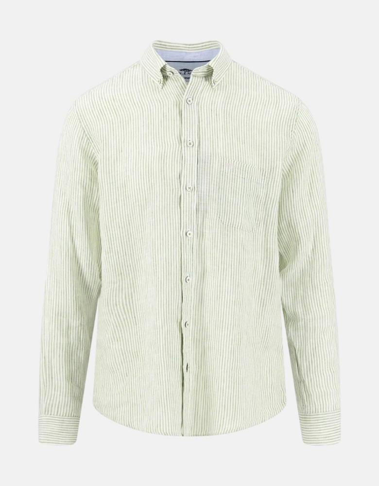 Bengal Stripe Pure Linen Button Down Shirt Avocado