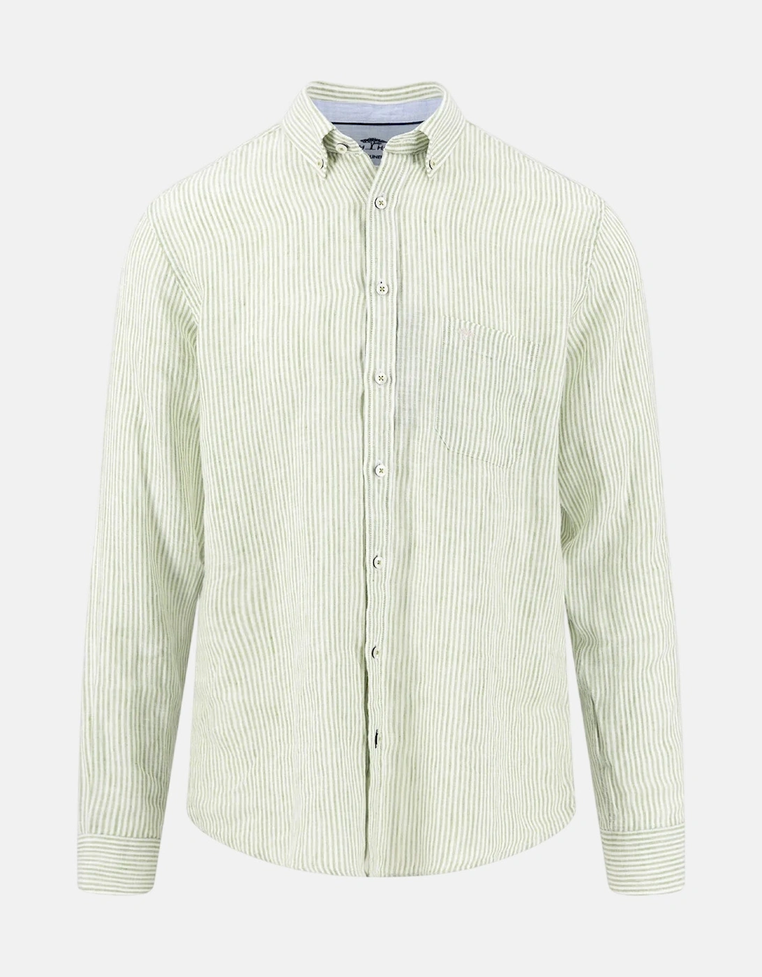 Bengal Stripe Pure Linen Button Down Shirt Avocado, 3 of 2