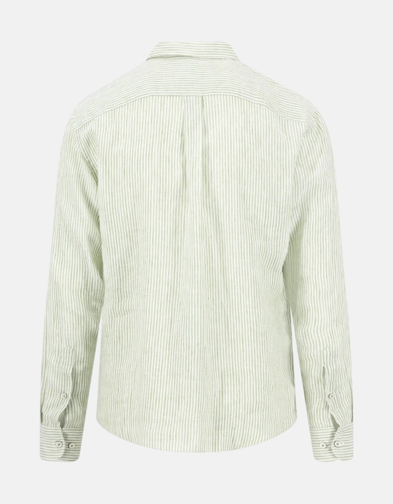 Bengal Stripe Pure Linen Button Down Shirt Avocado