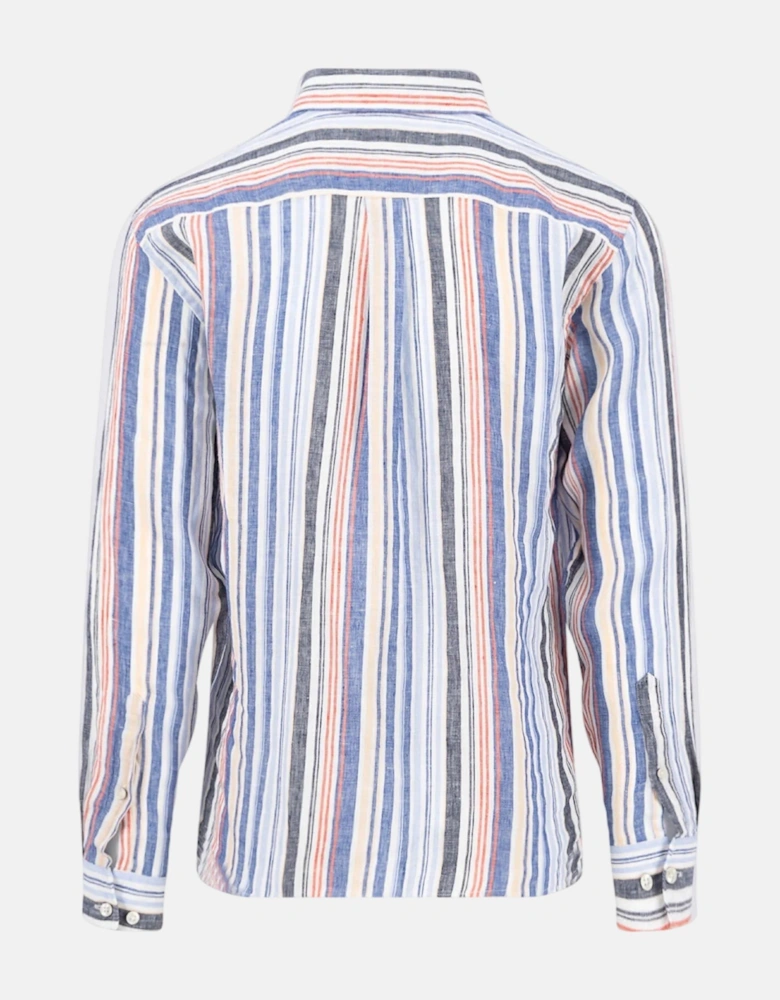 Stripe Pattern Pure Linen Button Down Shirt Tangerine
