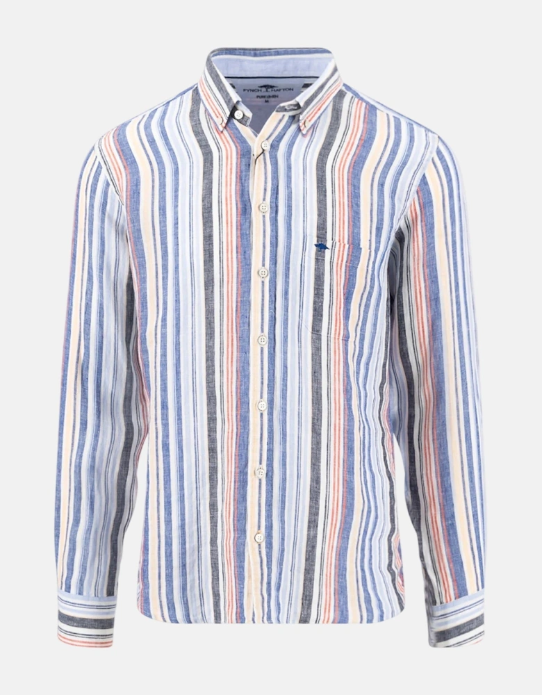 Stripe Pattern Pure Linen Button Down Shirt Tangerine