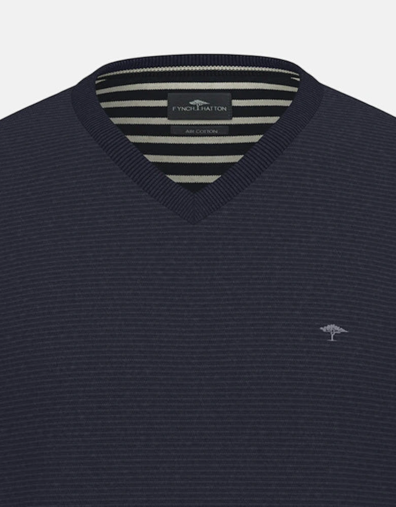 Fine Knit Air Cotton V-Neck Sweater Navy