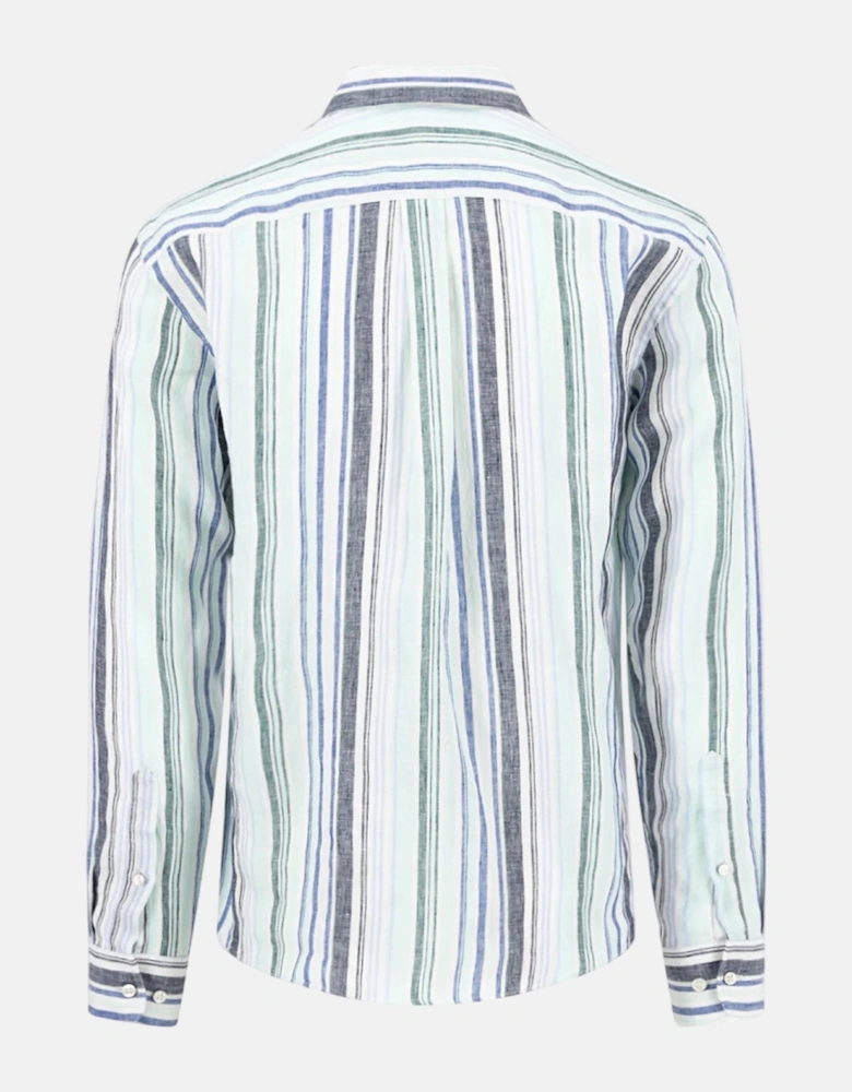 Stripe Pattern Pure Linen Button Down Shirt Mint