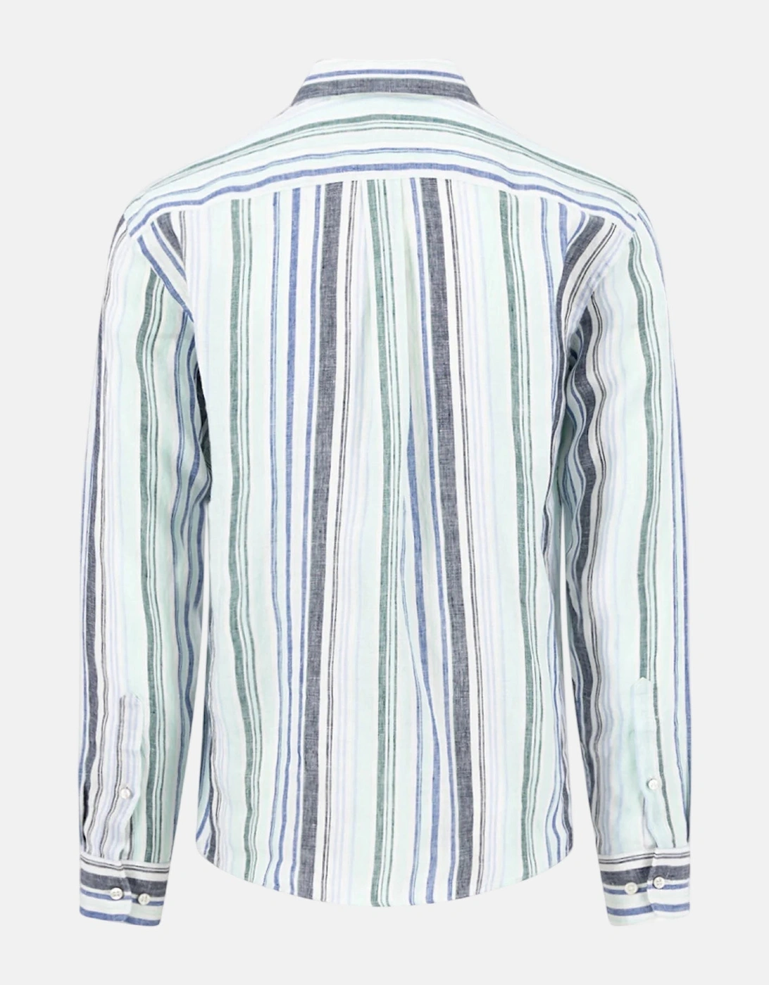 Stripe Pattern Pure Linen Button Down Shirt Mint