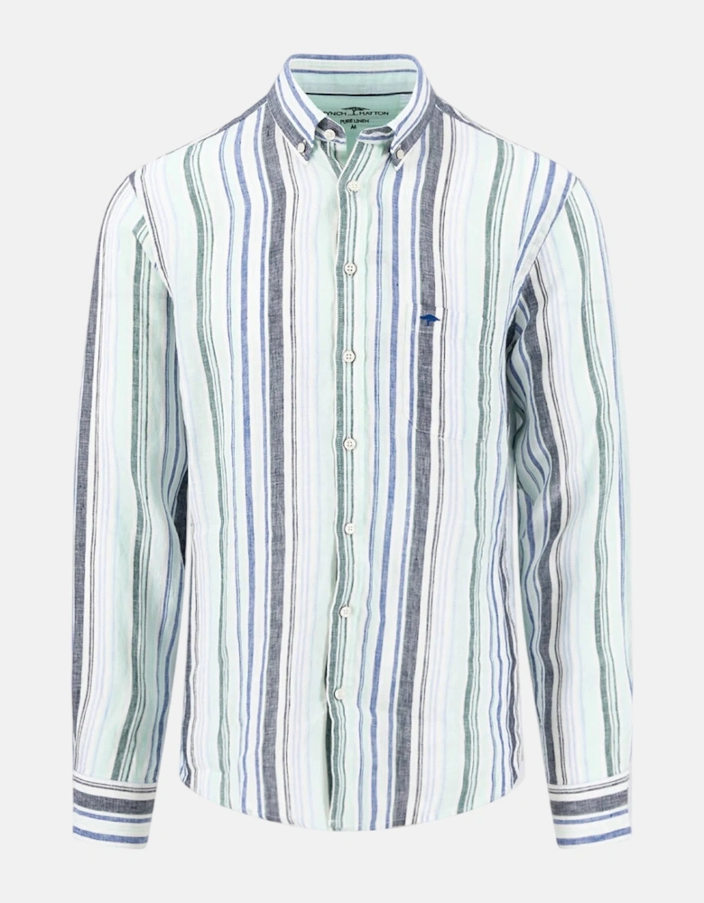 Stripe Pattern Pure Linen Button Down Shirt Mint