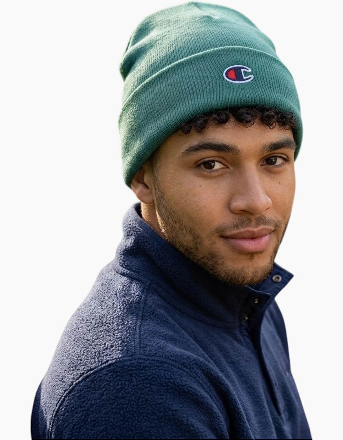 Champion Men's Green Beanie Hat Winter Warm Thick Knitted Ribbed Outdoor Unisex Caps