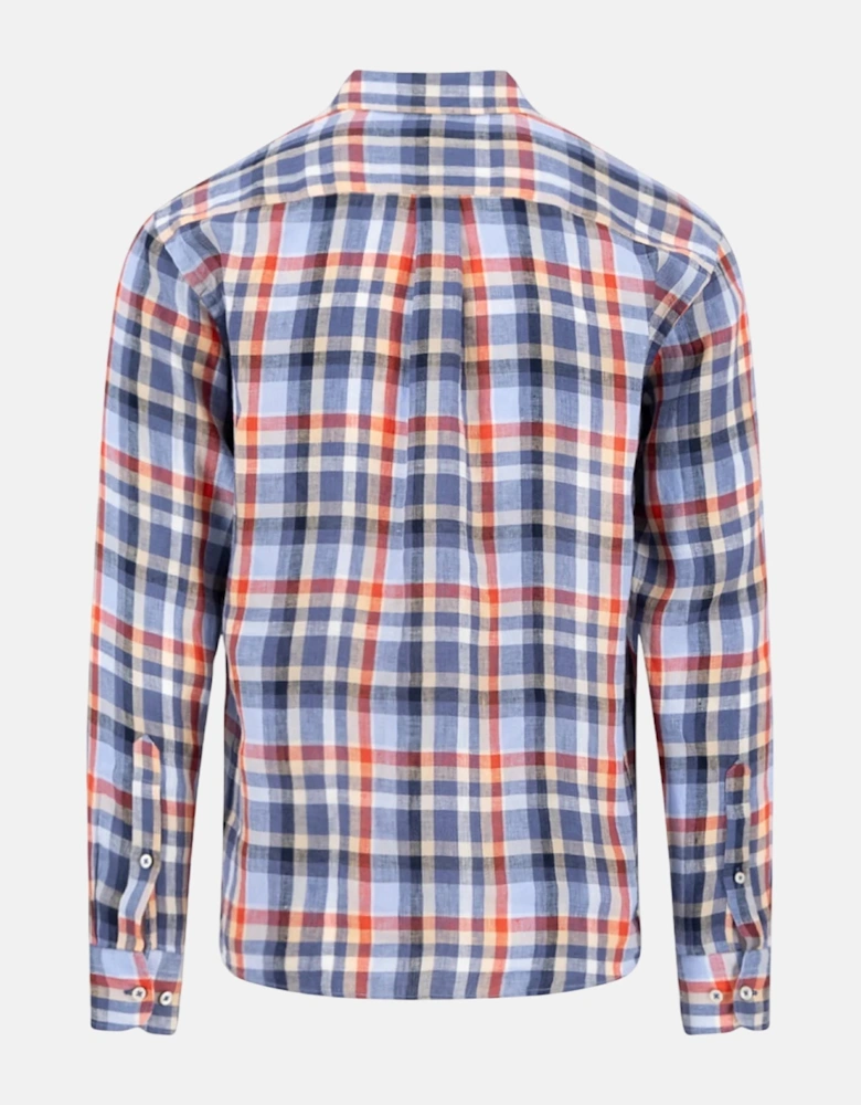 Check Pattern Pure Linen Button Down Shirt Spicy Red