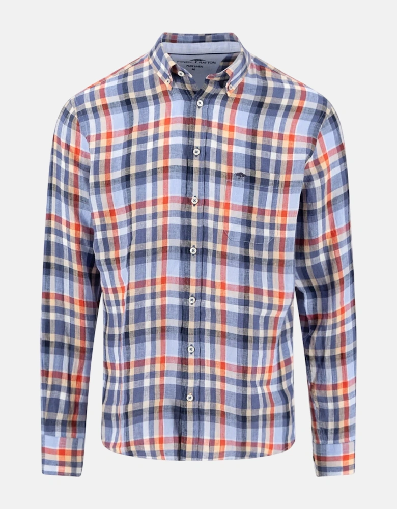 Check Pattern Pure Linen Button Down Shirt Spicy Red