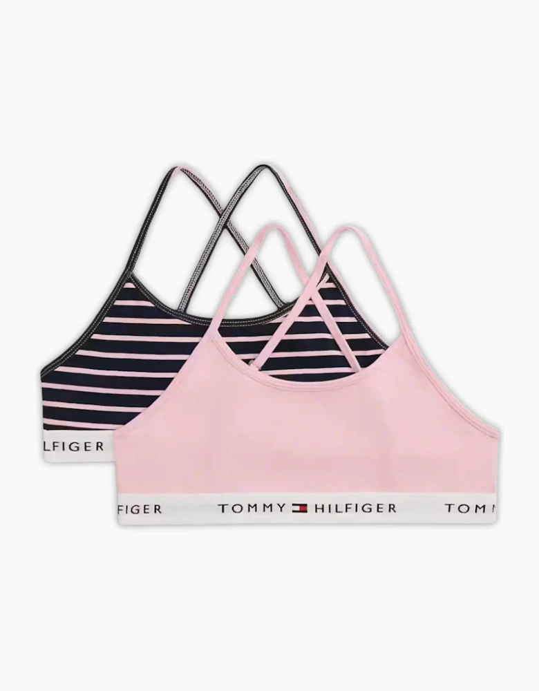 Girls 2-Pack Breton Stripe Strappy Bralette Set, Pink/Navy