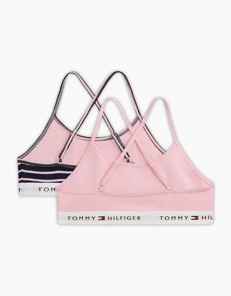 Girls 2-Pack Breton Stripe Strappy Bralette Set, Pink/Navy