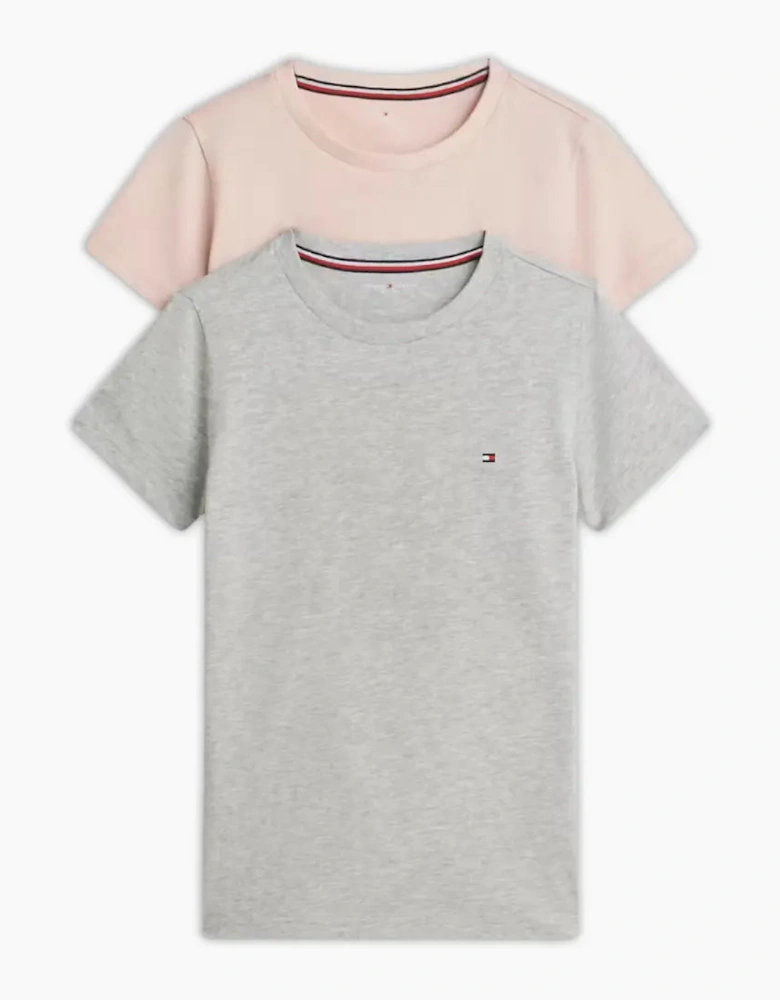 Girls 2-Pack Heritage Logo T-Shirts, Grey/Pink