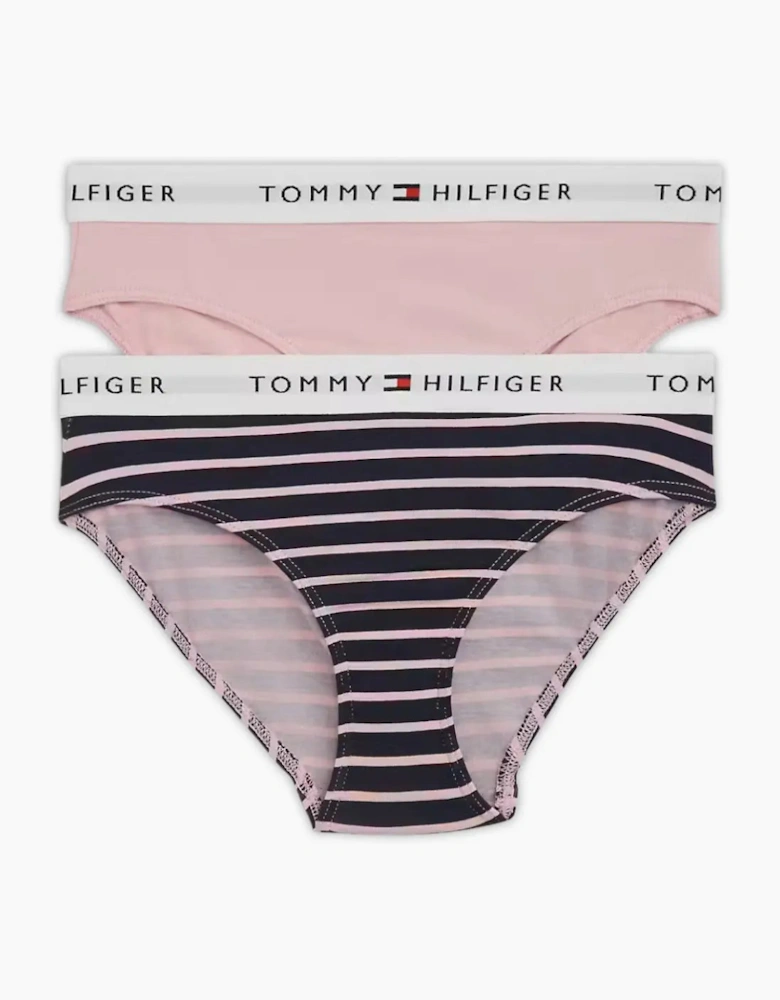Girls 2-Pack Breton Stripe Bikini Briefs, Pink/Navy