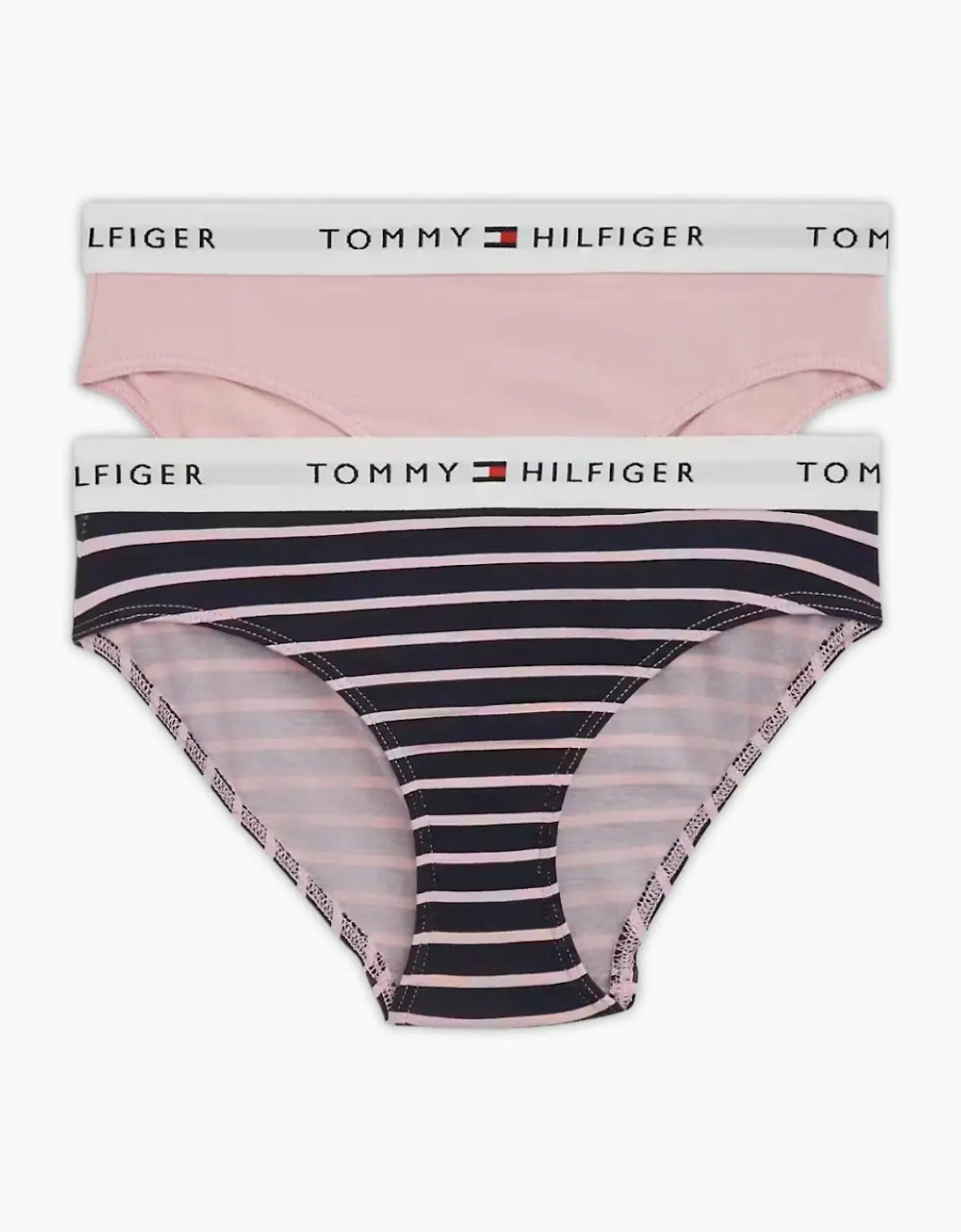 Girls 2-Pack Breton Stripe Bikini Briefs, Pink/Navy