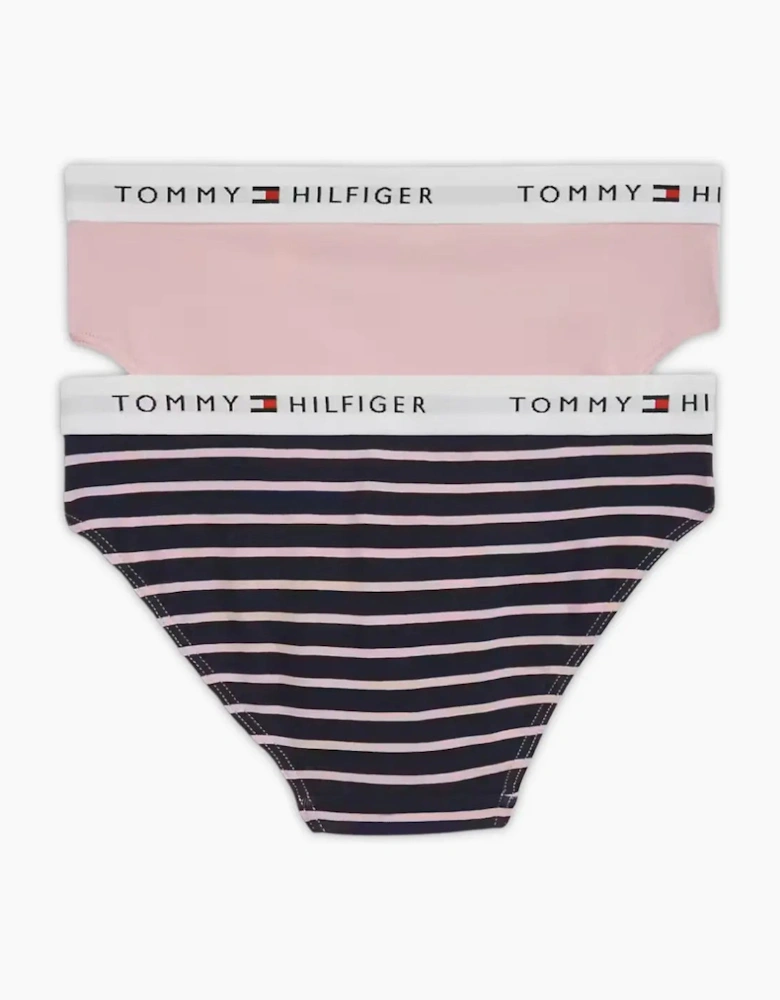 Girls 2-Pack Breton Stripe Bikini Briefs, Pink/Navy