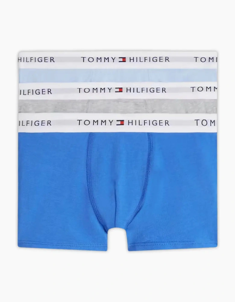 3-Pack Heritage Logo Boys Boxer Trunks, Blue/Grey/Blue