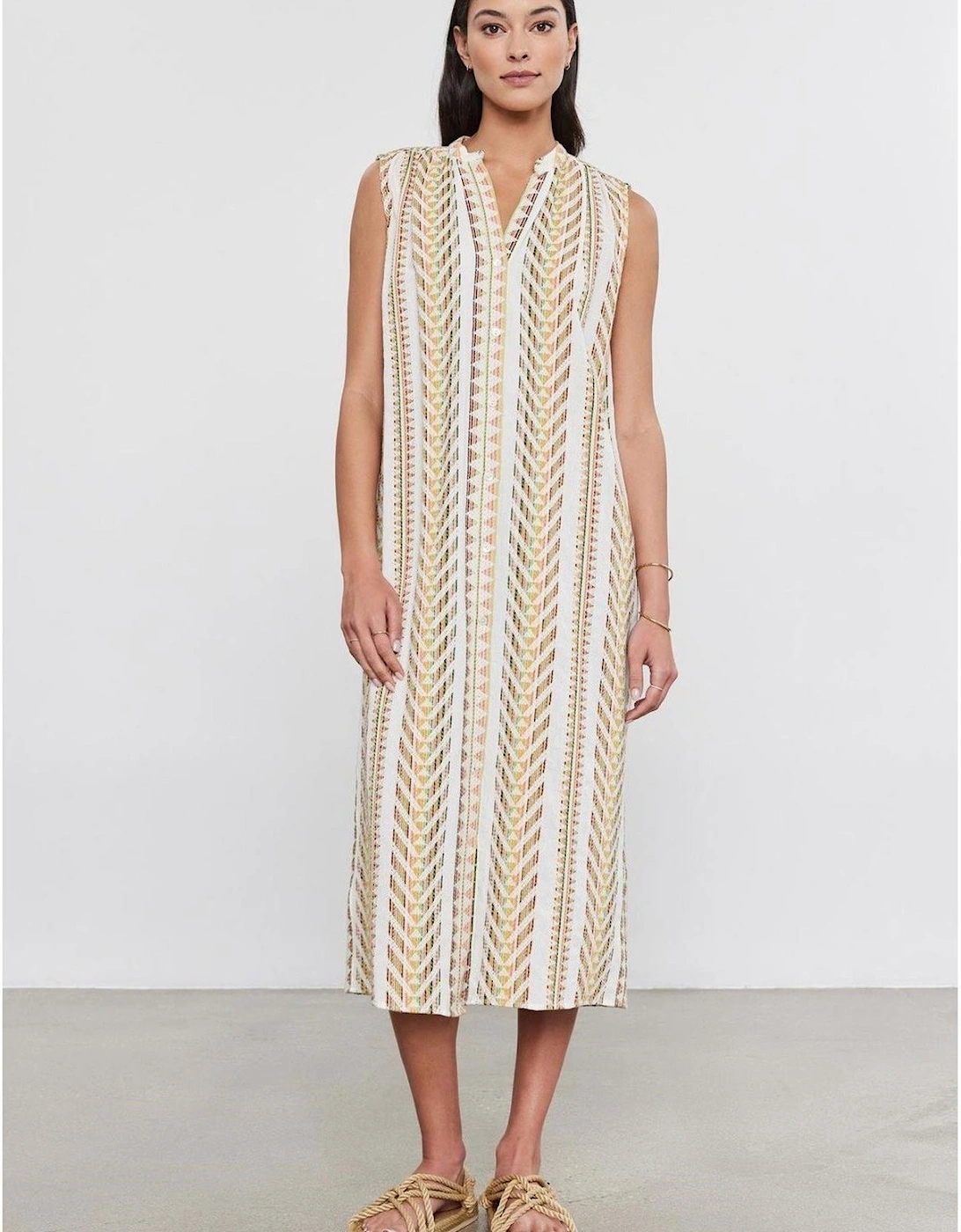V-Neck Sleeveless Midi Shift Dress