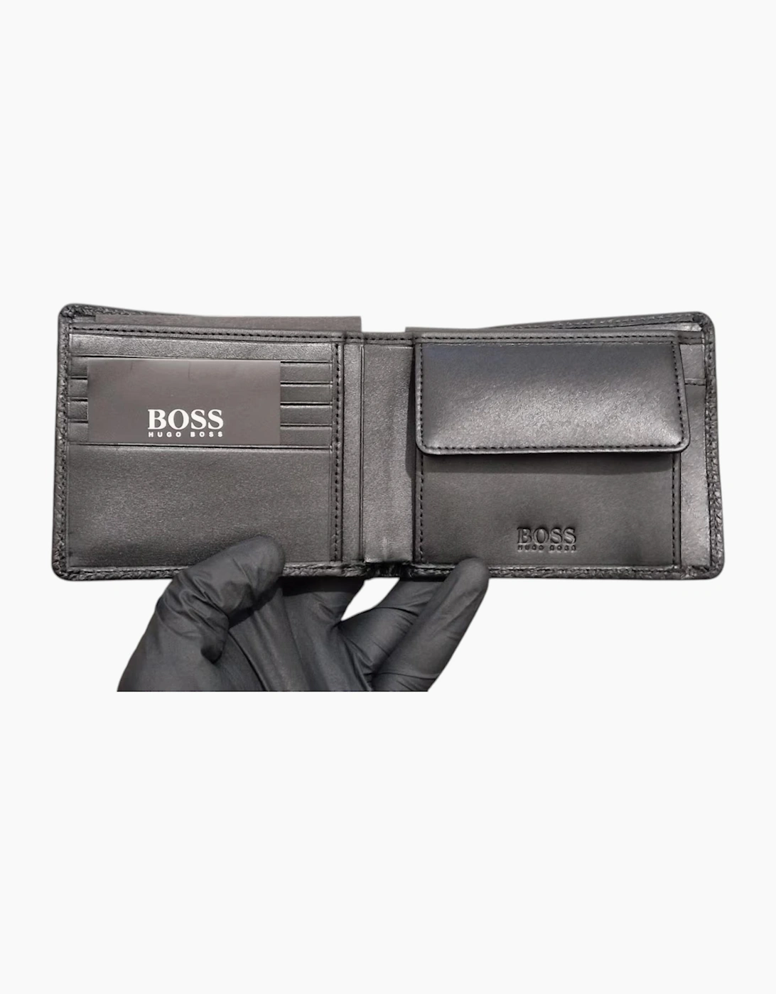 Hugo Boss Mens Genuine Leather Wallet Moneme Bifold Credit Card Holder Black