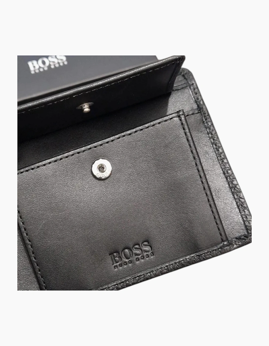 Hugo Boss Mens Genuine Leather Wallet Moneme Bifold Credit Card Holder Black