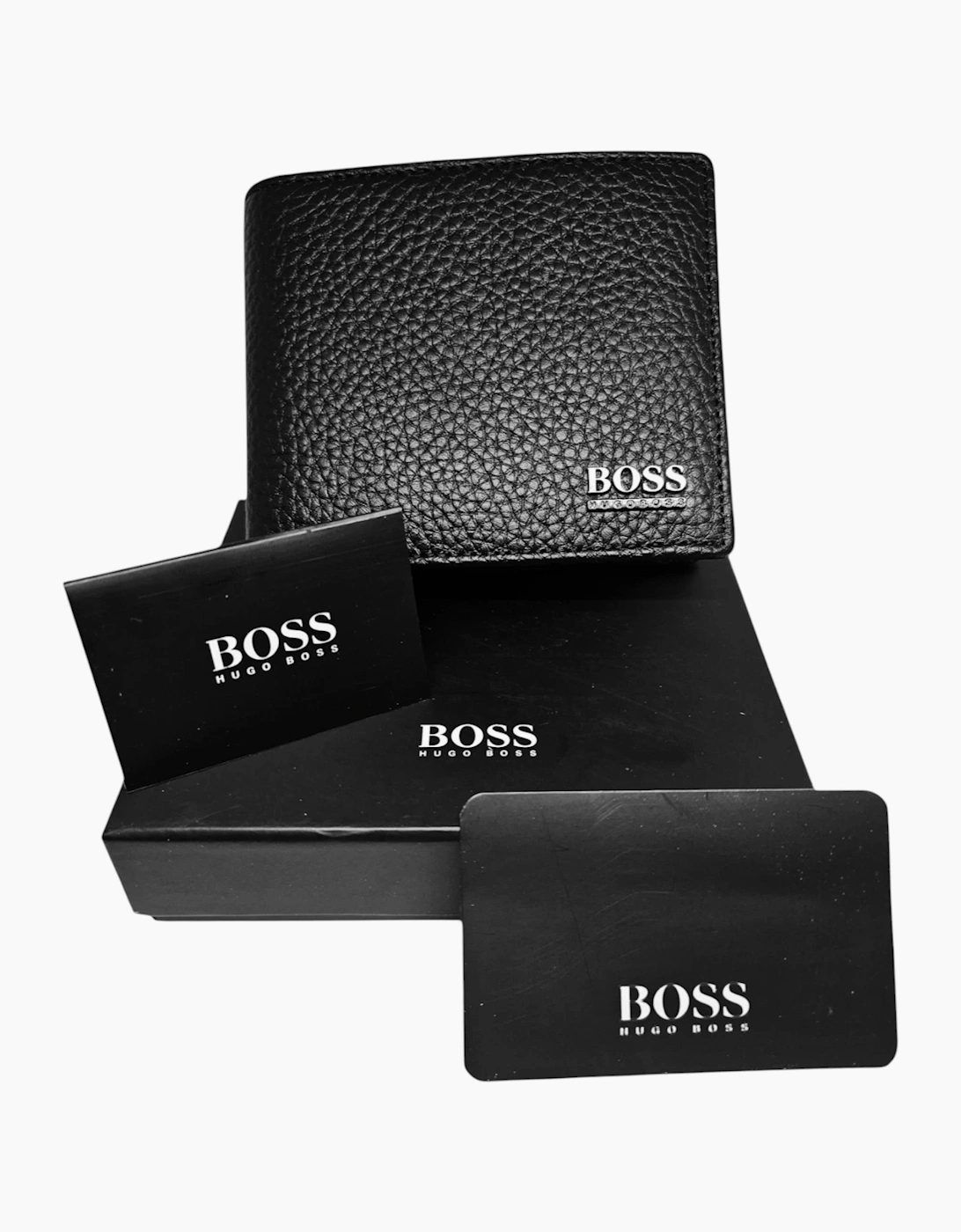 Hugo Boss Mens Genuine Leather Wallet Moneme Bifold Credit Card Holder Black