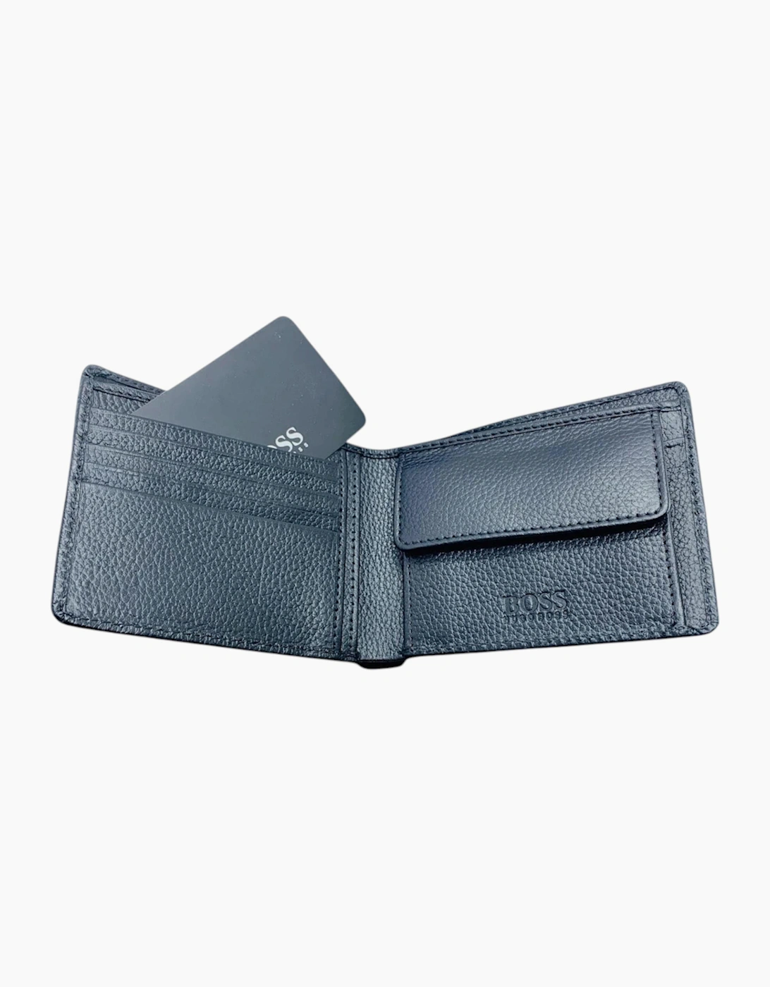 Hugo Boss Mens Genuine Leather Wallet Traveller Bifold Credit Card Holder Black