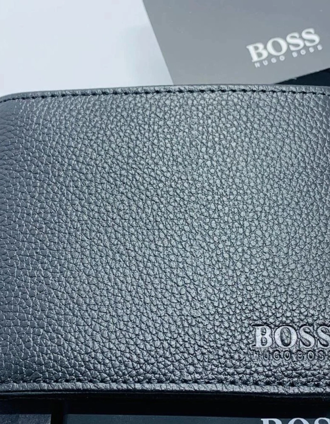Hugo Boss Mens Genuine Leather Wallet Traveller Bifold Credit Card Holder Black