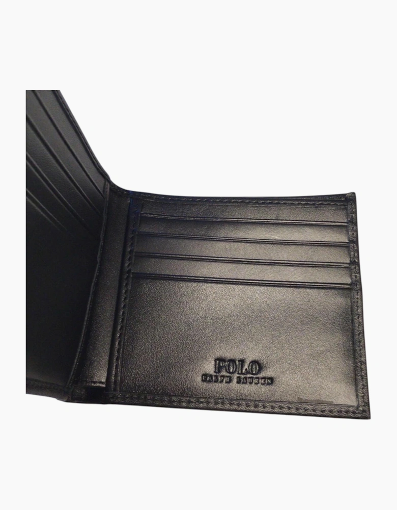 Ralph Lauren Mens Genuine Leather Wallet Multi Embossed Bifold Credit Card Holder Black