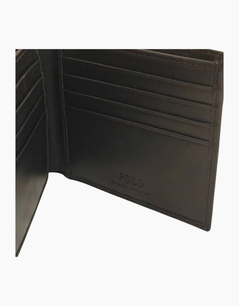 Ralph Lauren Mens Genuine Leather Wallet Multi Embossed Bifold Credit Card Holder Black