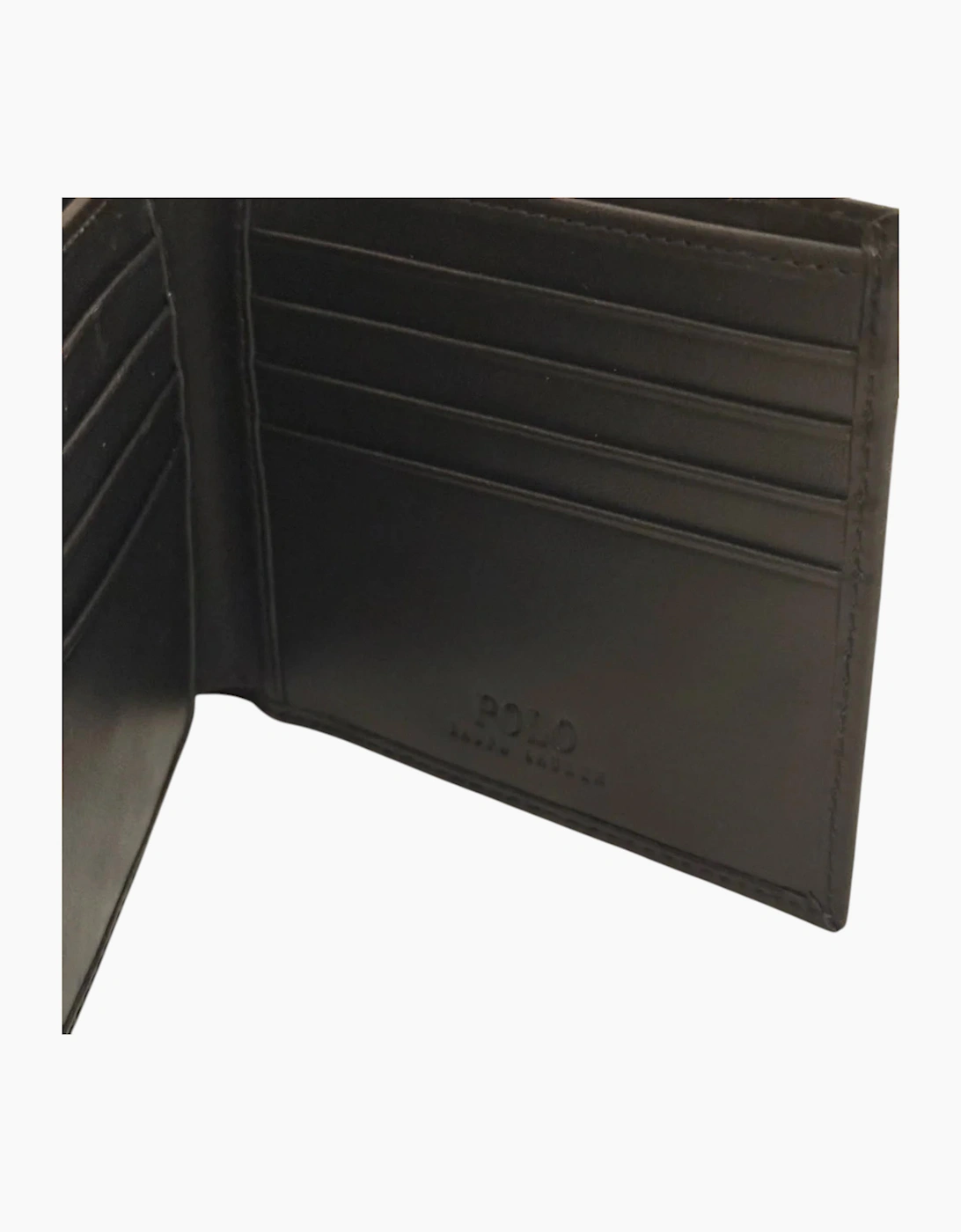 Ralph Lauren Mens Genuine Leather Wallet Multi Embossed Bifold Credit Card Holder Black
