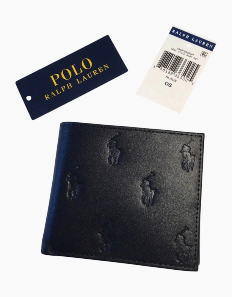 Ralph Lauren Mens Genuine Leather Wallet Multi Embossed Bifold Credit Card Holder Black