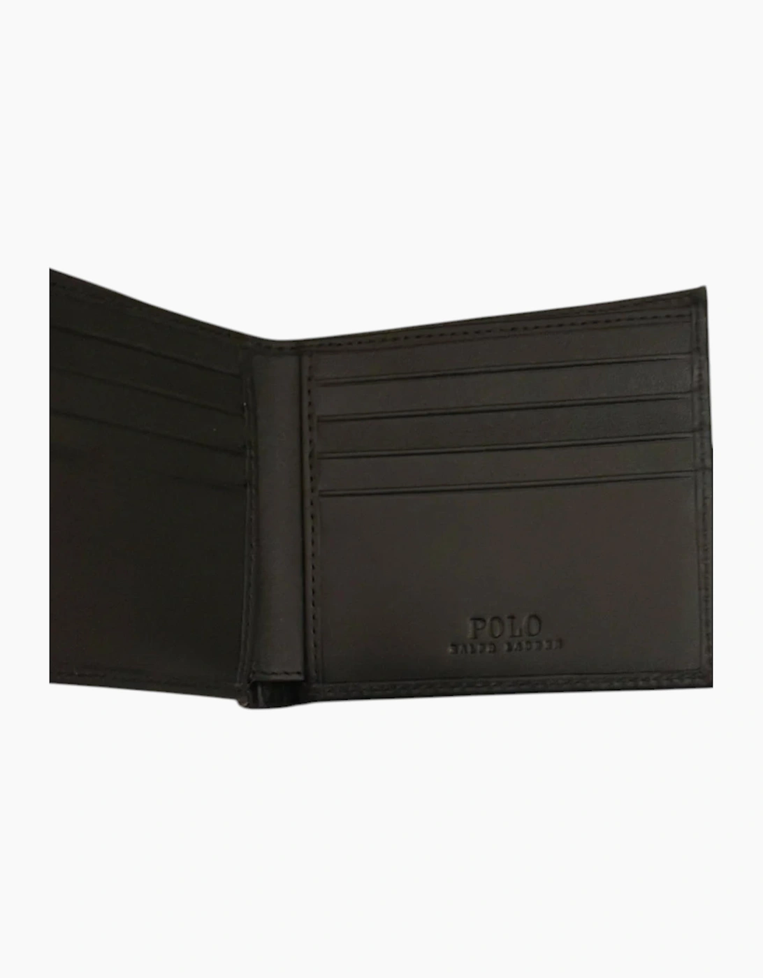 Ralph Lauren Mens Genuine Leather Wallet Multi Embossed Bifold Credit Card Holder Black