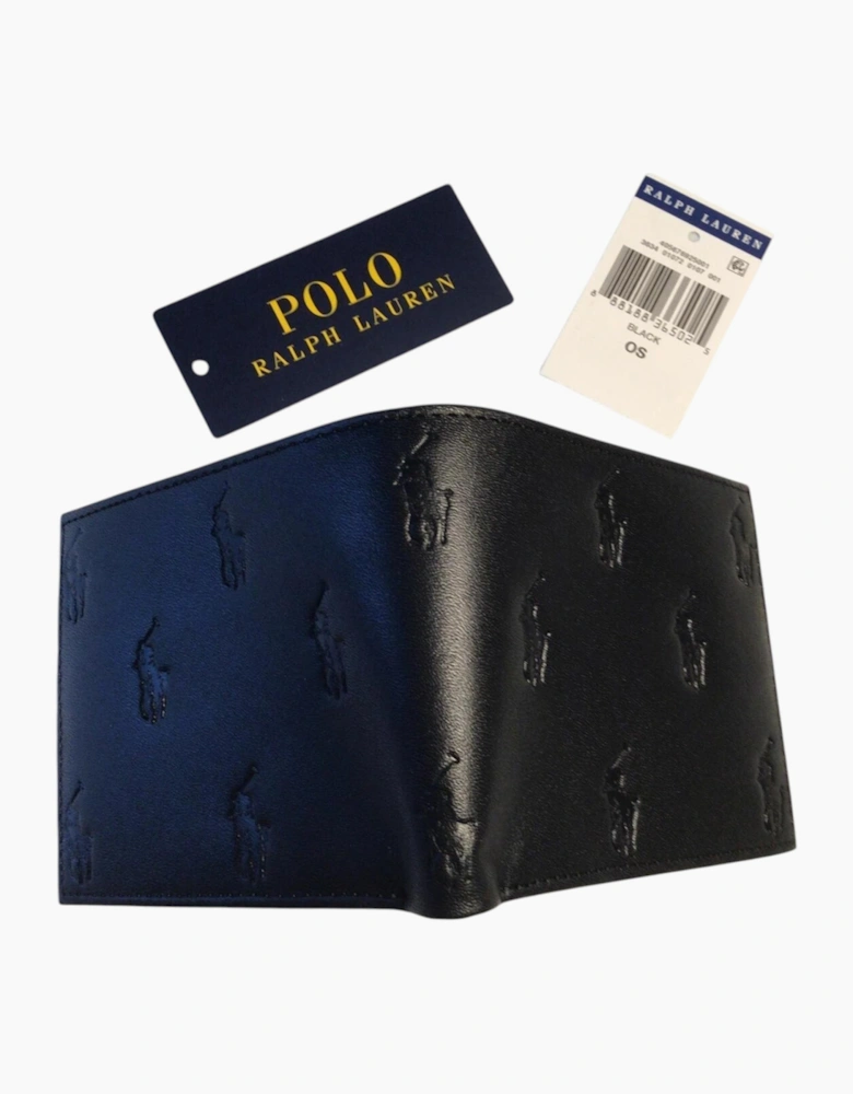 Ralph Lauren Mens Genuine Leather Wallet Multi Embossed Bifold Credit Card Holder Black