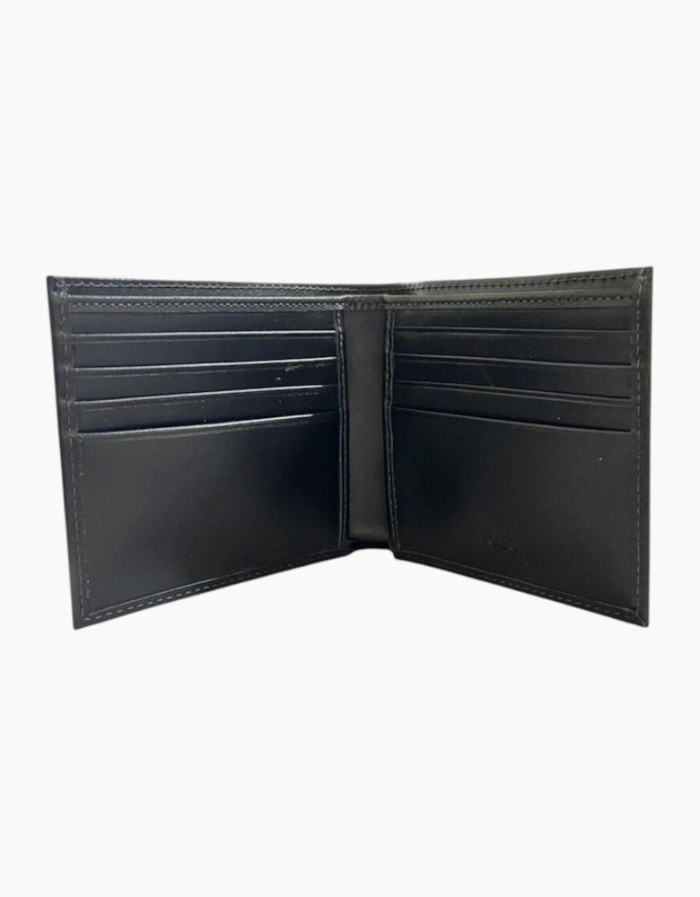 Ralph Lauren Mens Genuine Leather Wallet Multi Embossed Bifold Credit Card Holder Black