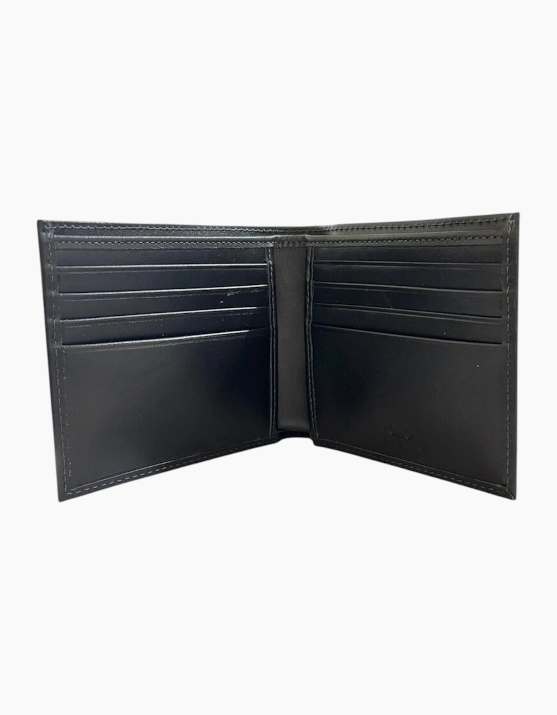 Ralph Lauren Mens Genuine Leather Wallet Multi Embossed Bifold Credit Card Holder Black