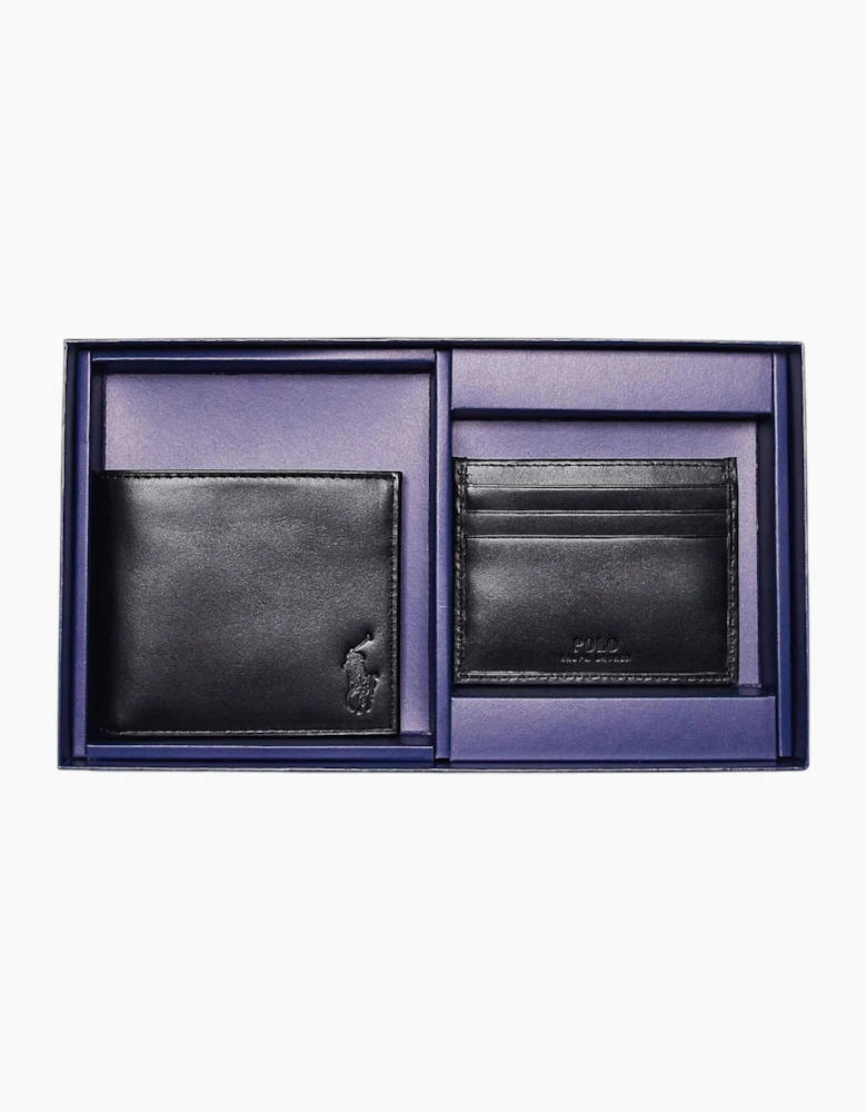 Ralph Lauren Mens Wallet Gift Set Box Leather Bifold Credit Card Holder Black