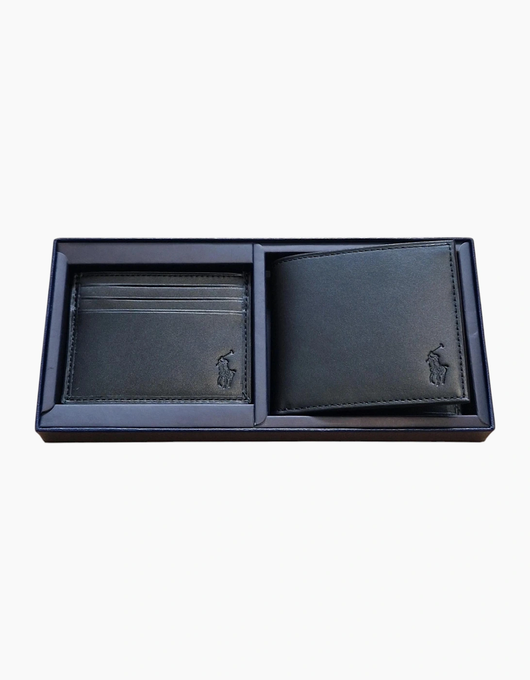 Ralph Lauren Mens Wallet Gift Set Box Leather Bifold Credit Card Holder Black