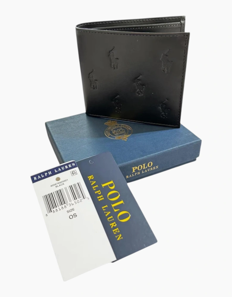 Ralph Lauren Mens Genuine Leather Wallet Multi Embossed Bifold Credit Card Holder Black