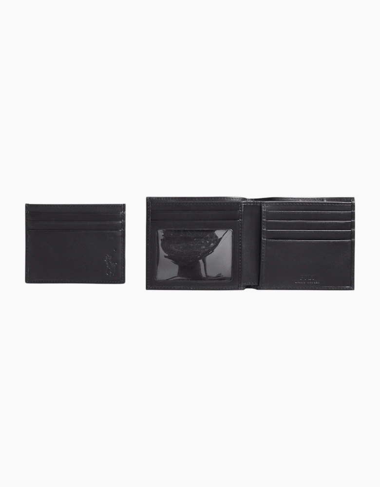 Ralph Lauren Mens Wallet Gift Set Box Leather Bifold Credit Card Holder Black