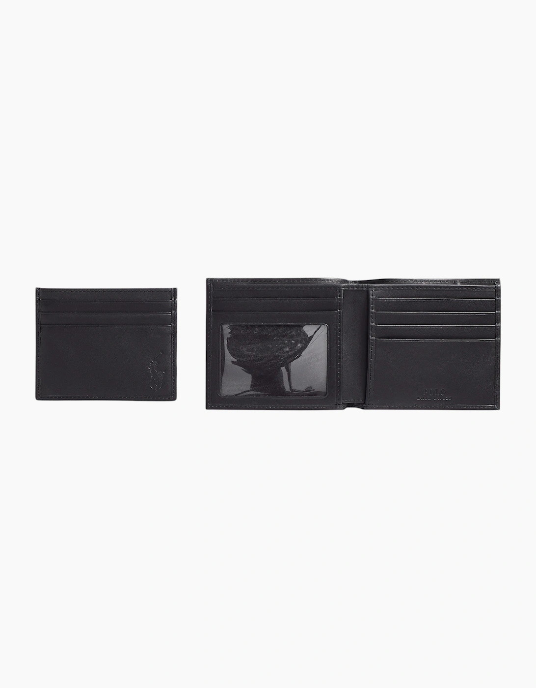 Ralph Lauren Mens Wallet Gift Set Box Leather Bifold Credit Card Holder Black
