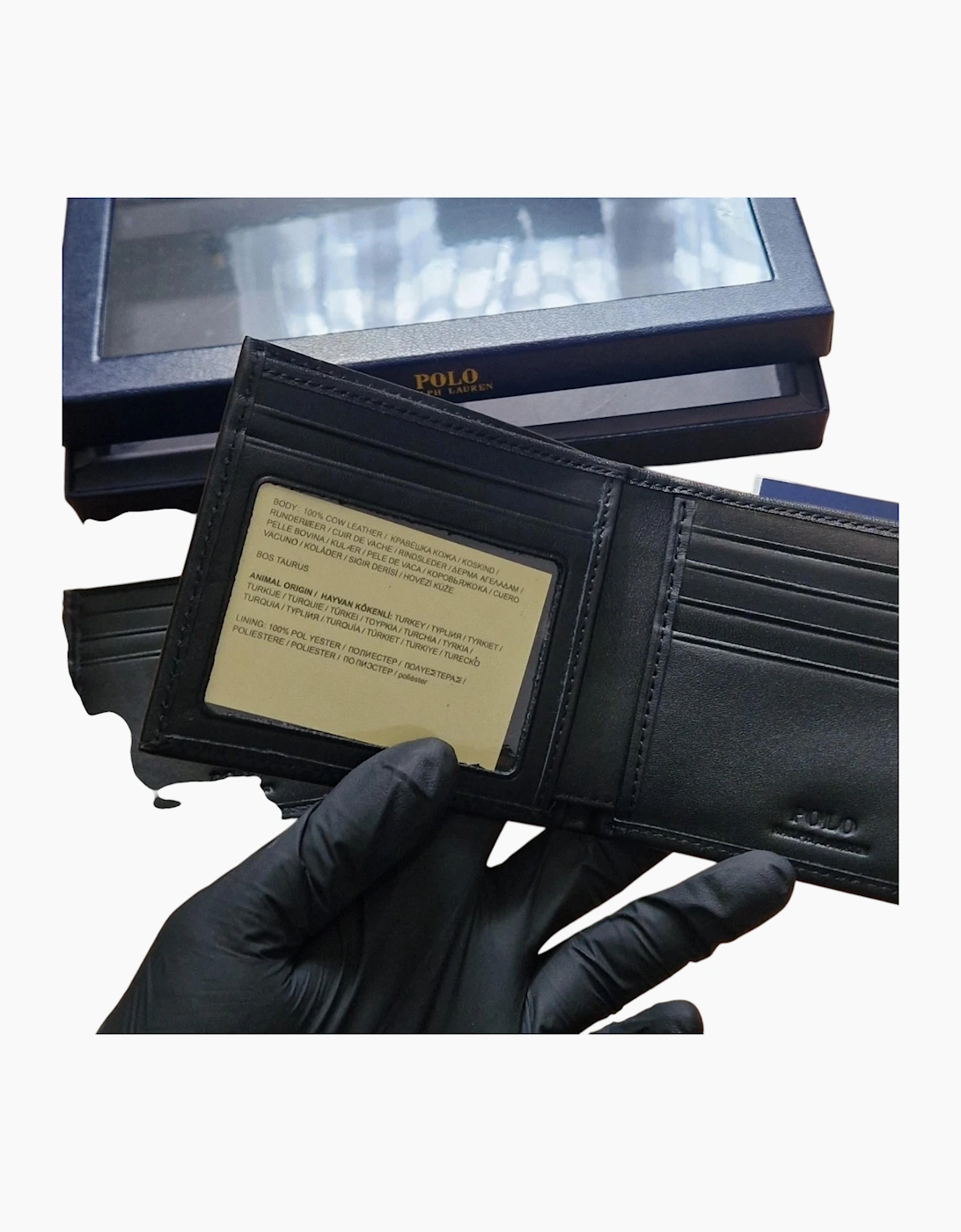 Ralph Lauren Mens Wallet Gift Set Box Leather Bifold Credit Card Holder Black