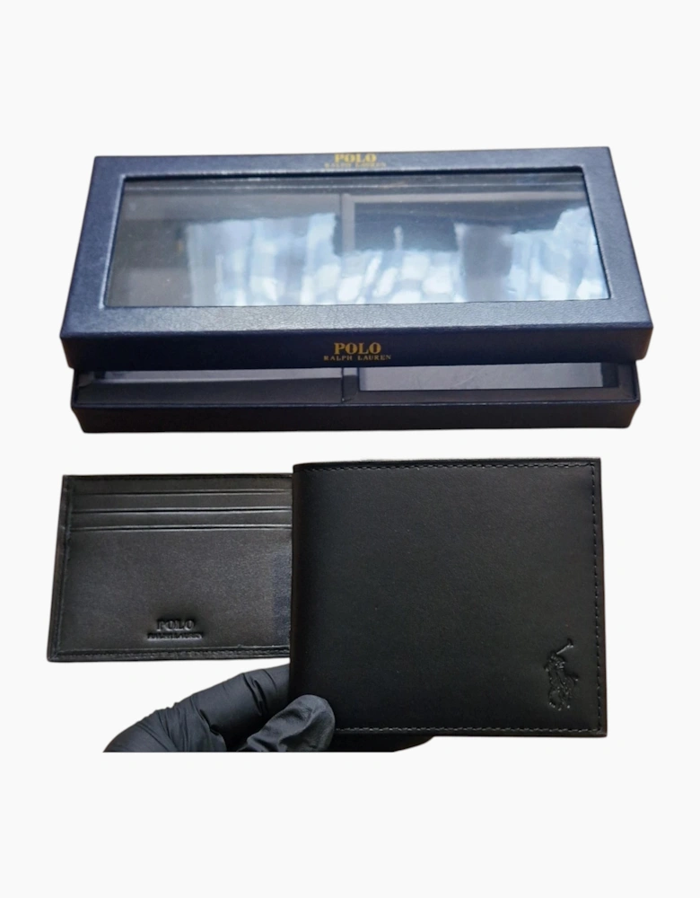 Ralph Lauren Mens Wallet Gift Set Box Leather Bifold Credit Card Holder Black