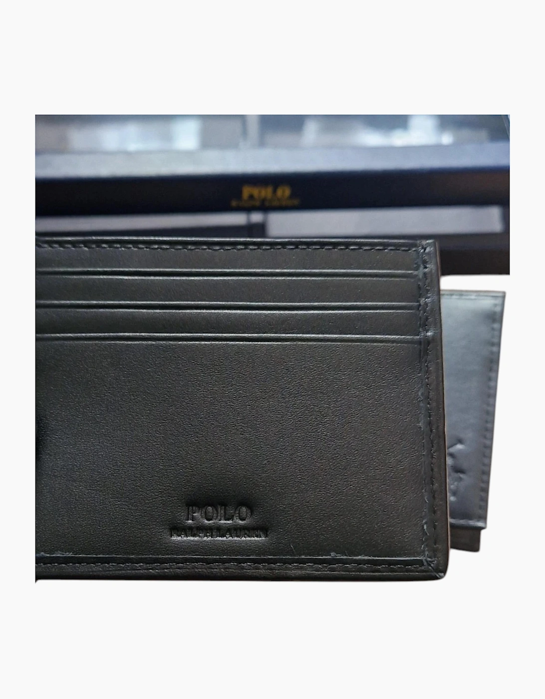 Ralph Lauren Mens Wallet Gift Set Box Leather Bifold Credit Card Holder Black